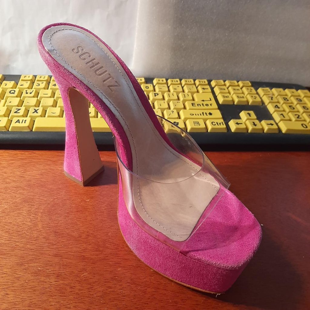 Schutz Haila Clear Strap Purple/Pink Suede Sandal Size6 Worn Once Excellent